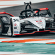 The Porsche Formula E car with its black, white and red livery